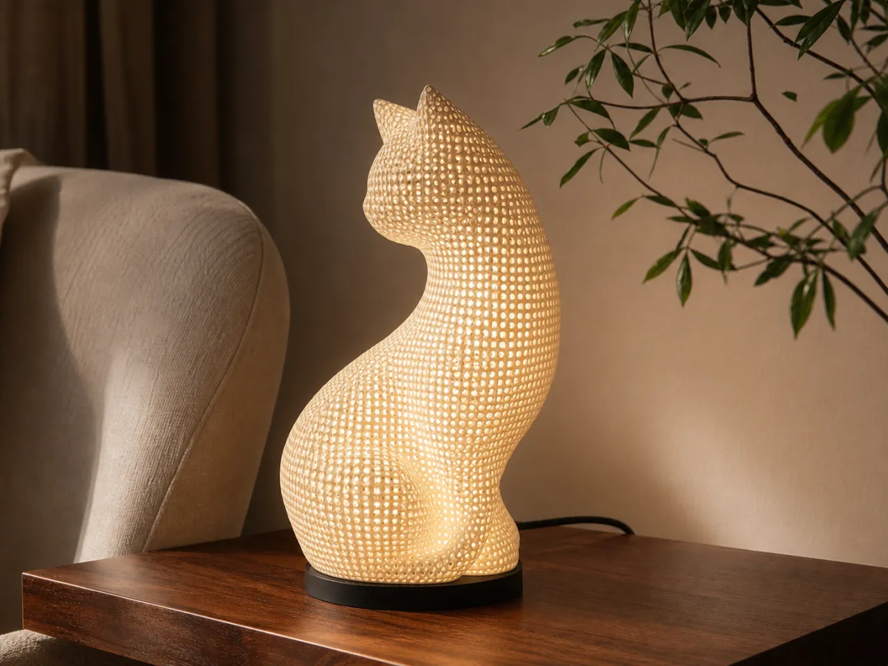 Luminária de Mesa Emília – Escultura de Gato Iluminada — foto 9