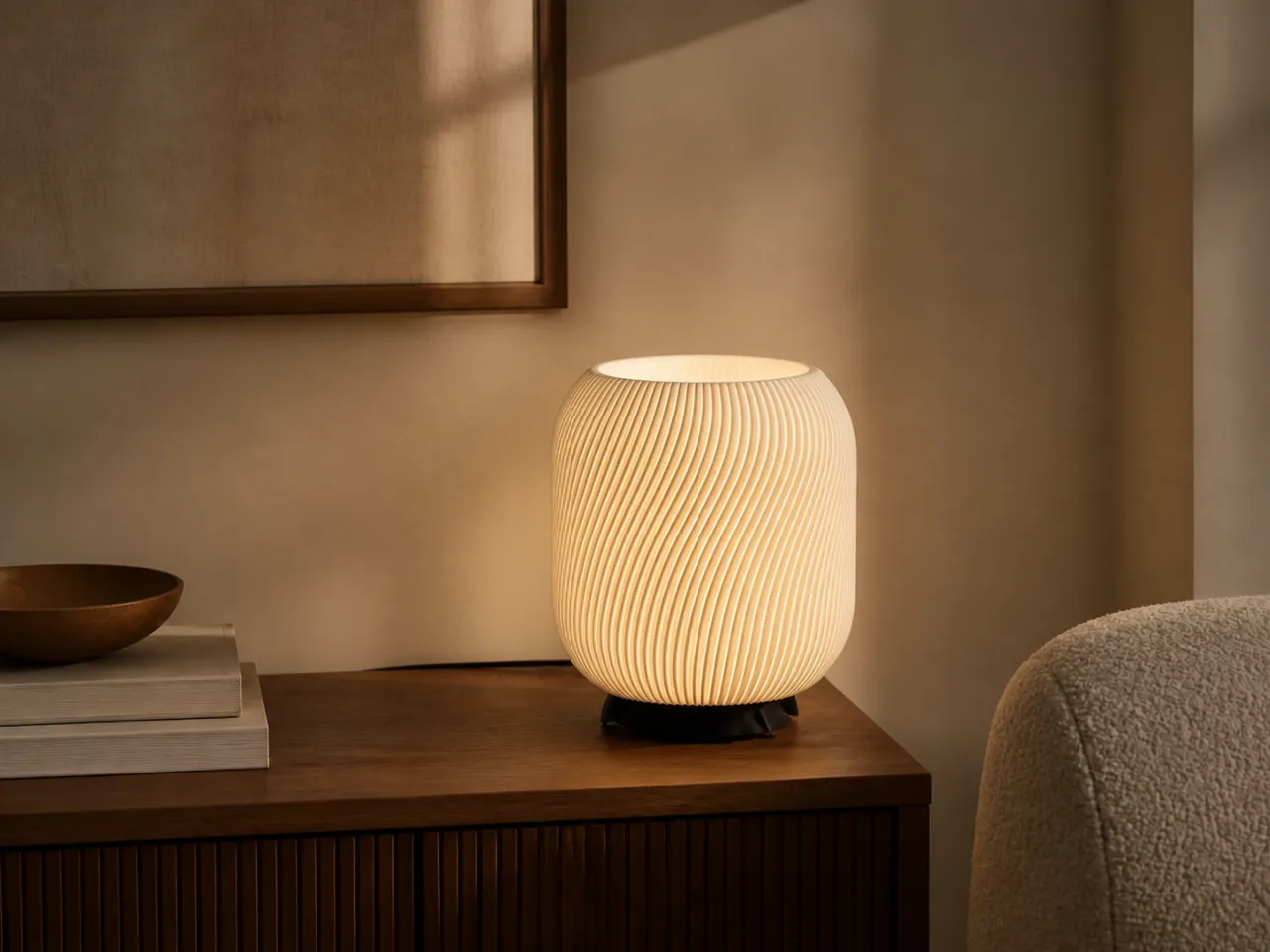 Luminária de Mesa Gabriela – Curvas Espirais com Luz Aconchegante — foto 9