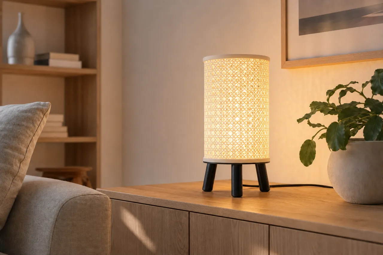 Luminária de Mesa Vitória com Trama Rattan e Base de Três Pés — foto 9