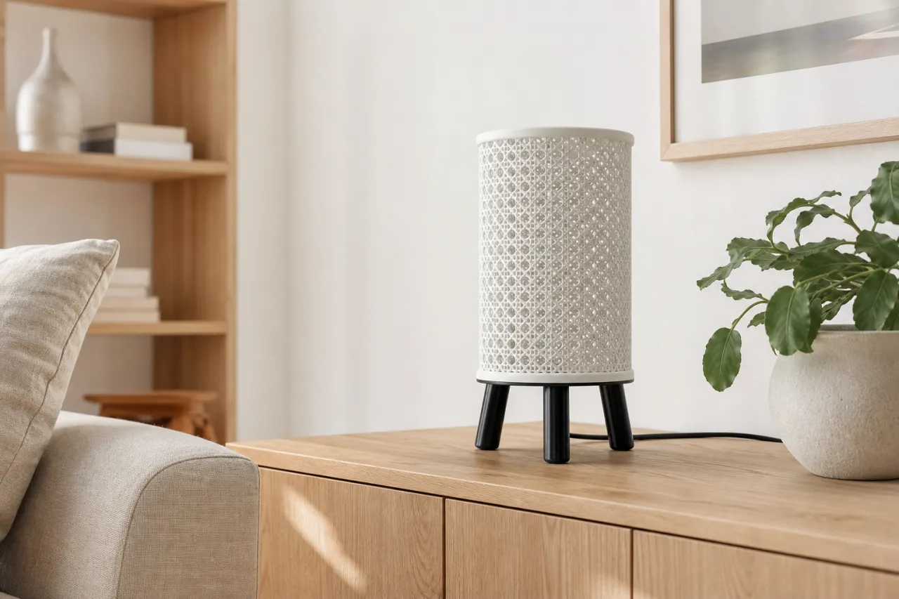Luminária de Mesa Vitória com Trama Rattan e Base de Três Pés — foto 8