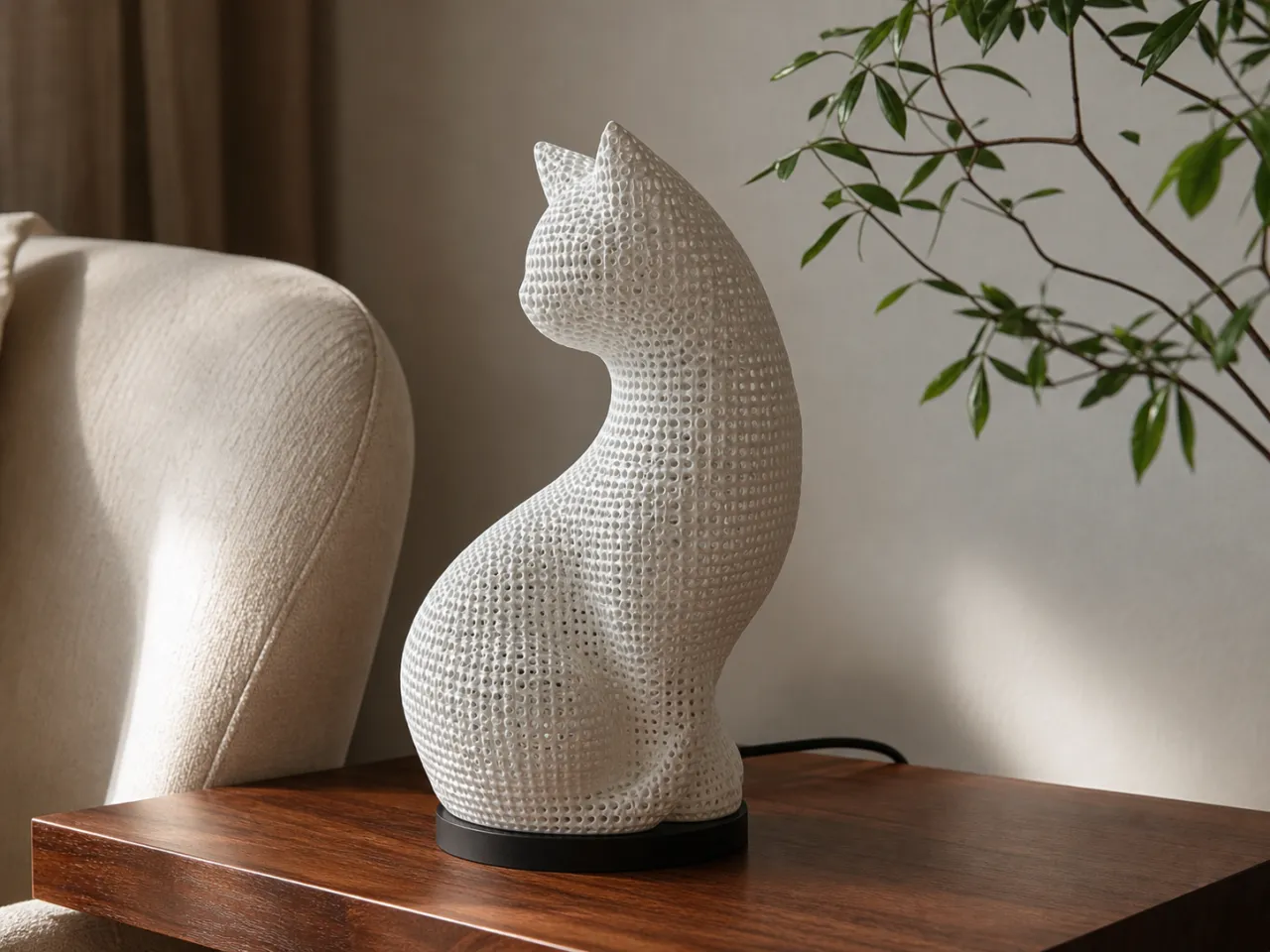 Luminária de Mesa Emília – Escultura de Gato Iluminada — foto 8